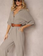 jumelle Salopetă Bej închis Cintrată din bumbac cu bluză tip cămașă și pantaloni largi Namsorin