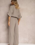 jumelle Salopetă Bej închis Cintrată din bumbac cu bluză tip cămașă și pantaloni largi Namsorin