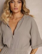 jumelle Salopetă Bej închis Cintrată din bumbac cu bluză tip cămașă și pantaloni largi Namsorin