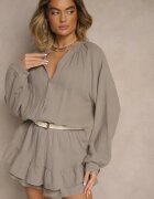 jumelle Salopetă Bej închis din Bumbac cu Fustă-Pantaloni scurți și Nasturi și Elastic în Talie Vimatthea