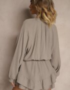 jumelle Salopetă Bej închis din Bumbac cu Fustă-Pantaloni scurți și Nasturi și Elastic în Talie Vimatthea