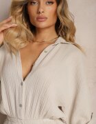 jumelle Salopetă Bej Taliată din Bumbac cu Partea de Sus tip Cămașă și Pantaloni Largi Namsorin