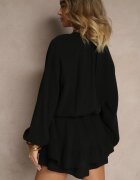jumelle Salopetă Neagră din Bumbac cu Fustă-Pantaloni scurți nasturi și Elastic în Talie Vimatthea