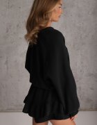 jumelle Salopetă Negru din Bumbac Decorată cu Șnur și Volane Nalelia