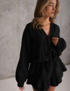jumelle Salopetă Negru din Bumbac Decorată cu Șnur și Volane Nalelia