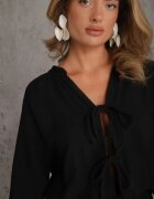jumelle Salopetă Negru din Bumbac Decorată cu Șnur și Volane Nalelia