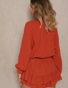 jumelle Salopetă Portocalie din Bumbac cu Fustă-Pantalon și Nasturi și Elastic în Talie Vimatthea