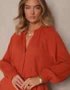 jumelle Salopetă Portocalie din Bumbac cu Fustă-Pantalon și Nasturi și Elastic în Talie Vimatthea