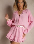 jumelle Salopetă Roz din Bumbac cu Fustă-Pantaloni scurți și Nasturi și Elastic în Talie Vimatthea