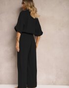 jumelle Salopetă Taliată Neagră din Bumbac Top Tip Cămașă și Pantaloni Largi Namsorin
