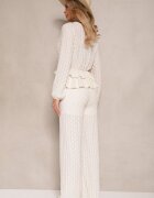 jumelle Set Bej cu textură Bluză cu Volane și Pantaloni Largi Kilinne