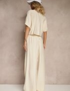 jumelle Set Bej deschis din Viscoză Cămașă scurtă și Pantaloni largi Daviriana