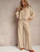 jumelle Set bej deschis din viscoză stil oversize pantaloni largi și cămașă lejeră cu nasturi Natinne