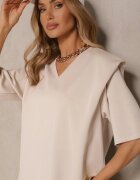jumelle Set Bej deschis din Viscoză Tricou cu Decolteu în V și Pantaloni cu croială largă Zevline