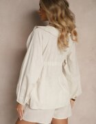 jumelle Set Bej din In Pantaloni scurți și Bluză cu Legătură și Volan Mirovenia