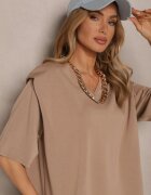 jumelle Set Bej din Viscoză Tricou cu decolteu în V și Pantaloni cu croială largă Zevline