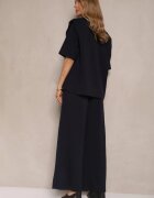 jumelle Set Bleumarin din Viscoză Tricou cu Decolteu în V și Pantaloni Croi Larg Zevline
