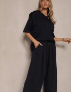 jumelle Set Bleumarin din Viscoză Tricou cu Decolteu în V și Pantaloni Croi Larg Zevline