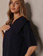 jumelle Set Bleumarin din Viscoză Tricou cu Decolteu în V și Pantaloni Croi Larg Zevline