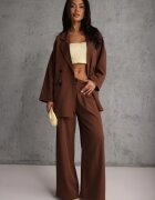 jumelle Set Costum Maro Oversize Sacou la două rânduri de nasturi și Pantaloni Wide Leg Tevilna