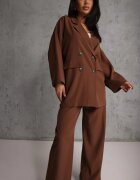 jumelle Set Costum Maro Oversize Sacou la două rânduri de nasturi și Pantaloni Wide Leg Tevilna
