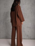 jumelle Set Costum Maro Oversize Sacou la două rânduri de nasturi și Pantaloni Wide Leg Tevilna