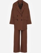 jumelle Set Costum Maro Oversize Sacou la două rânduri de nasturi și Pantaloni Wide Leg Tevilna