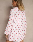 jumelle Set De muselină Roz din bumbac Cămașă și Pantaloni scurți cu model în dungi și flori Sellimi
