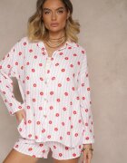 jumelle Set De muselină Roz din bumbac Cămașă și Pantaloni scurți cu model în dungi și flori Sellimi