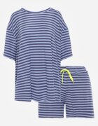 jumelle Set din viscoză oversize pentru vară: T-shirt și pantaloni scurți Omiche Albastru
