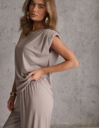 jumelle Set fluid de vară cu vâscoză bluză și pantaloni wide leg Nanassa Bej
