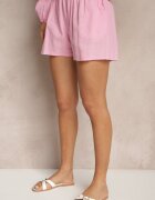 jumelle Set Fucsia din In Pantaloni scurți și Bluză cu Legătură și Volan Mirovenia