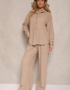 jumelle Set Maro deschis din Material Texturat Cămașă Oversize și Pantaloni Taccaria