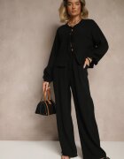 jumelle Set Negru din Bumbac Bluză Legată și Pantaloni Largi Palanniela