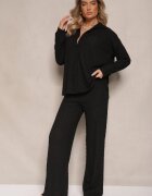 jumelle Set negru din Material Embosat Cămașă Oversize și Pantaloni Taccaria