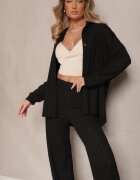 jumelle Set negru din Material Embosat Cămașă Oversize și Pantaloni Taccaria