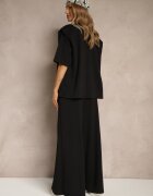 jumelle Set Negru din Vâscoză Tricou cu Decolteu în V și Pantaloni Croi Larg Zevline