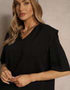jumelle Set Negru din Vâscoză Tricou cu Decolteu în V și Pantaloni Croi Larg Zevline