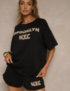 jumelle Set Negru din Viscoză cu croială Oversize T-shirt și Pantaloni scurți Lirafina