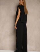 jumelle Set Negru din Viscoză Pantaloni Lărgi și Bluză cu Umeri Întăriți Neidra
