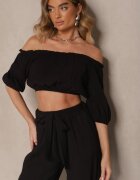 jumelle Set Negru Pantaloni cu croială largă și Bluză bufantă Idalisse