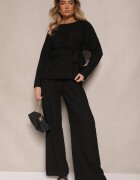 jumelle Set Negru Pantaloni cu croială largă și Bluză cu legătură în talie Dilinne