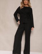 jumelle Set Negru Pantaloni cu croială largă și Bluză cu legătură în talie Dilinne