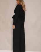 jumelle Set Negru Pantaloni cu croială largă și Bluză cu legătură în talie Dilinne