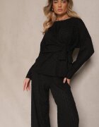 jumelle Set Negru Pantaloni cu croială largă și Bluză cu legătură în talie Dilinne