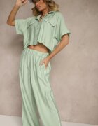 jumelle Set Verde deschis din Viscoză Cămașă cu croi scurt și Pantaloni largi Daviriana