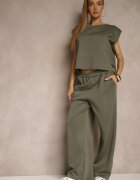 jumelle Set Verde din Viscoză Pantaloni Largi și Tricou cu Umeri Întăriți Neidra