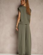 jumelle Set Verde din Viscoză Pantaloni Largi și Tricou cu Umeri Întăriți Neidra