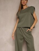 jumelle Set Verde din Viscoză Pantaloni Largi și Tricou cu Umeri Întăriți Neidra