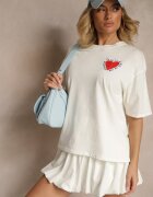 jumelle T-shirt Bej deschis din Bumbac Decorat cu o inimă Ranira